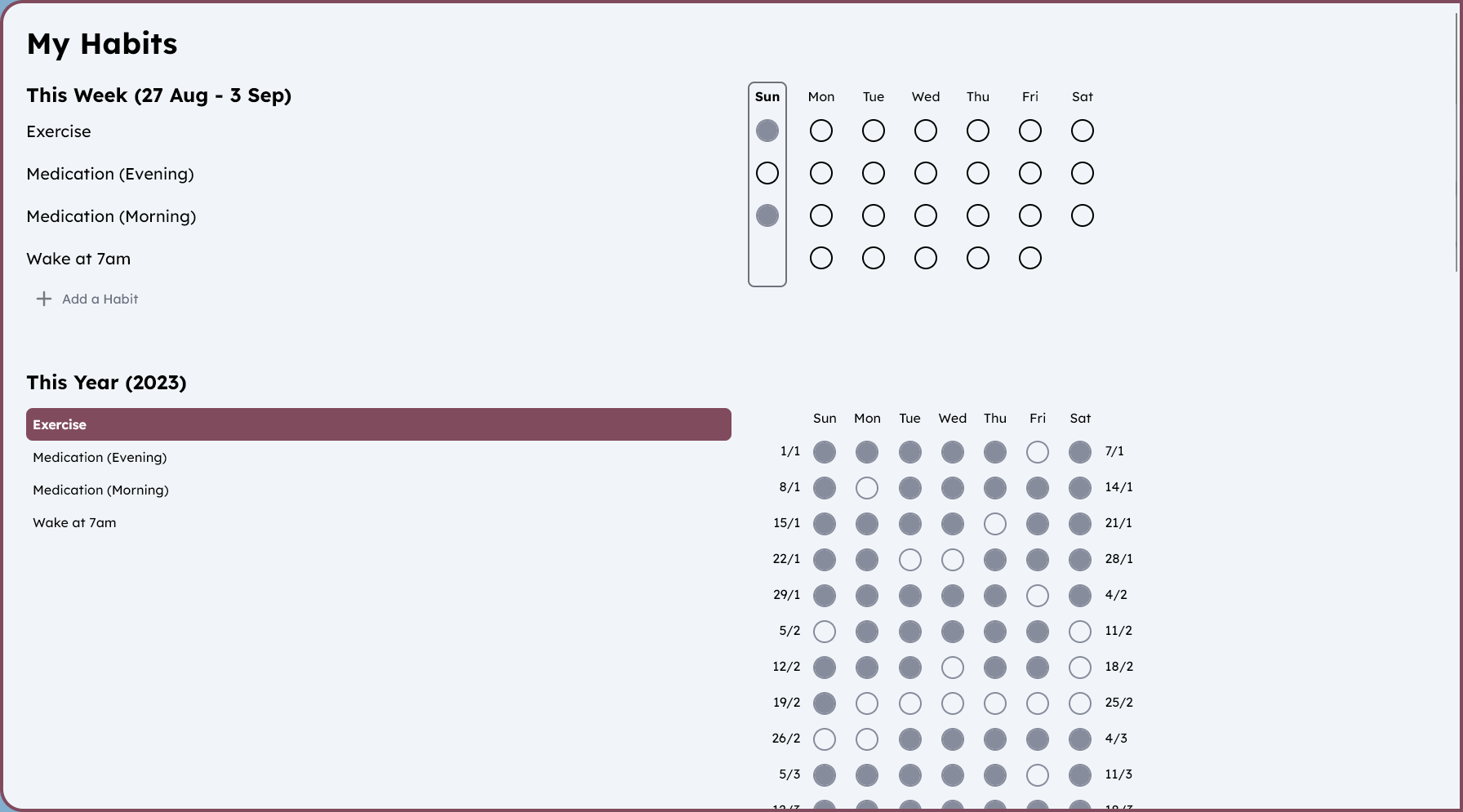 The app's Habit list view